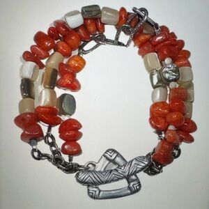 Rare Silpada Red Coral and Abalone Bracelet
